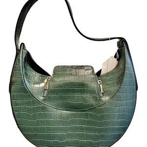 Green Croc-Embossed Crescent Shoulder Bag - Women